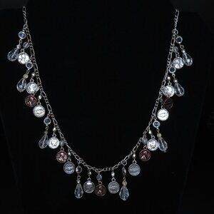 Silver Coin Necklace with Clear Stone Charms